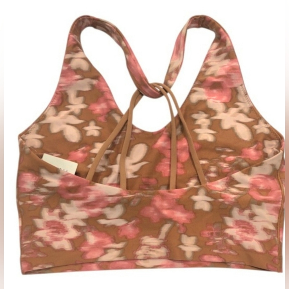 Aerie offline brown tan pink floral multi crop sports bra size medium brand new